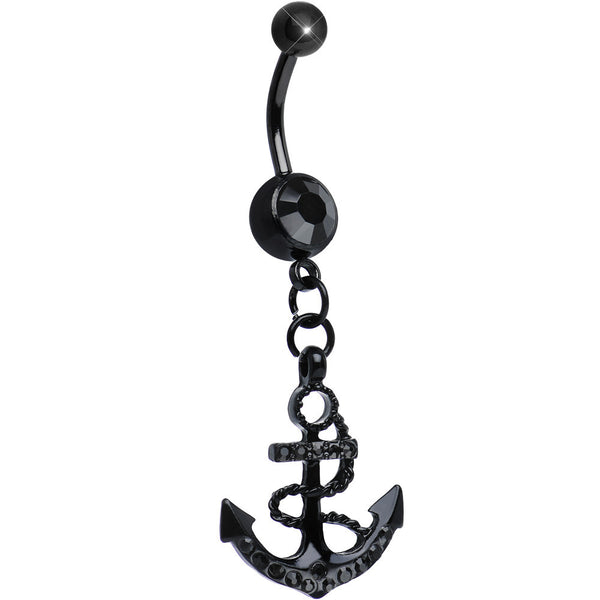 Black Anchor Pirates Caribbean Gem Dangle Belly Navel Piercing Jewelry ring Bar 