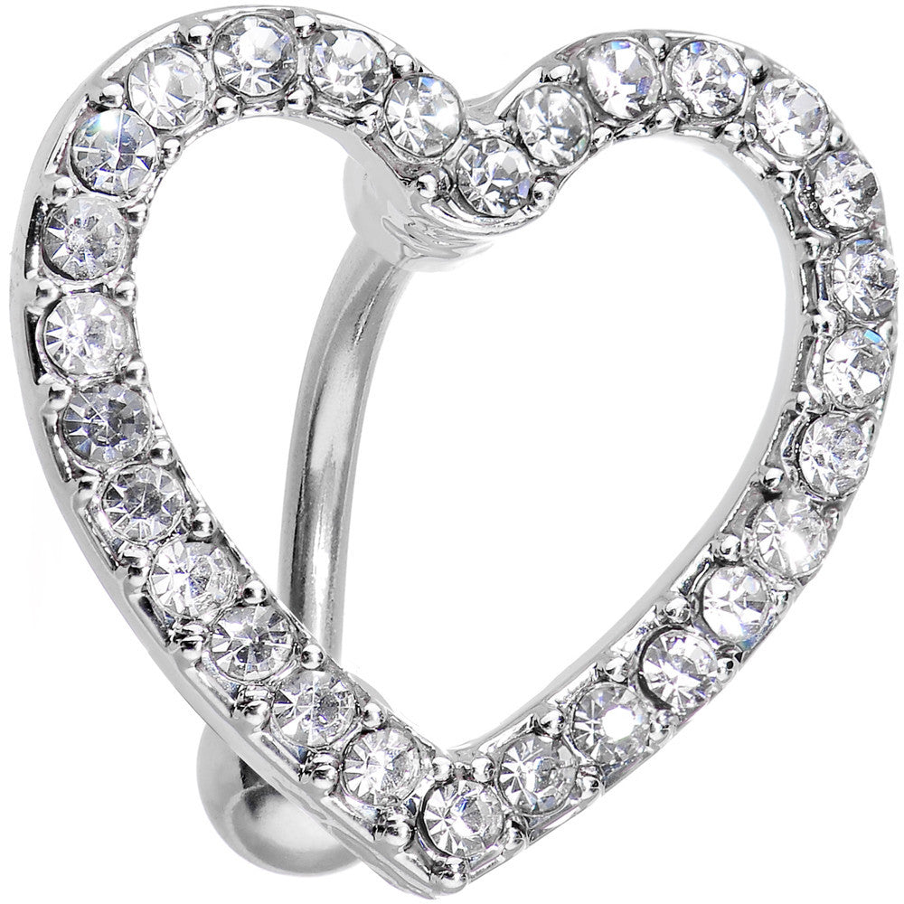Clear Cubic Zirconia Hollow Heart Top Mount Belly Ring Bodycandy 