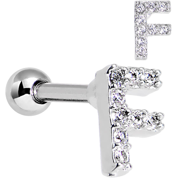 16 Gauge Clear CZ Gem Paved Initial F 