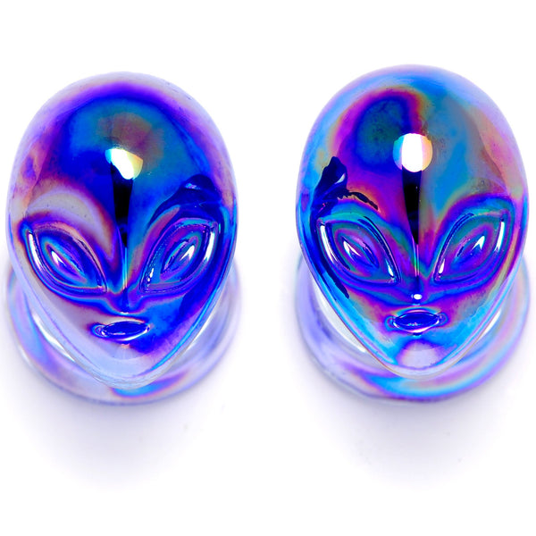 Set of 2 Pairs Glass Alien Double Flare Plugs set gauges BOTH PAIRS INCLUDED