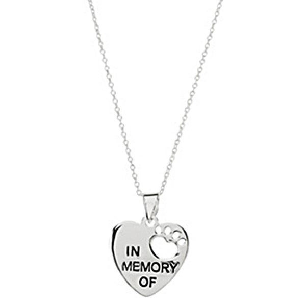 925 Sterling Silver Polished Heart U Back Raised Paw Necklace