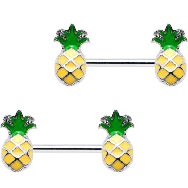 14 Gauge 12 Steel Yellow Green Pineapple Barbell Nipple Ring Set