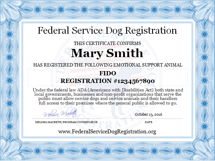 free federal service dog registration