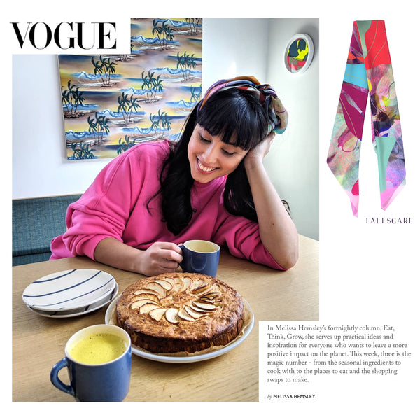 MELISSA HEMSLEY WEARS THE TALI SCARF IN HER NEW BRITISH VOGUE COLUMN