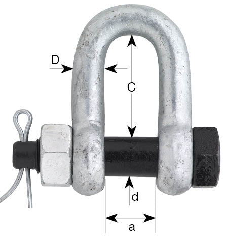Black Pin US Fed Spec D-Shackle With Safety Pin