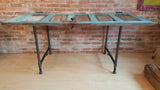 Handmade Table made from Reclaimed Turquoise Farm House Door