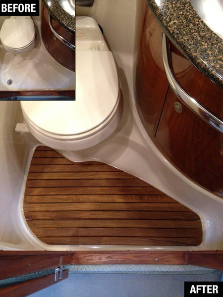 Before & After Teak Mat in a Boat Head