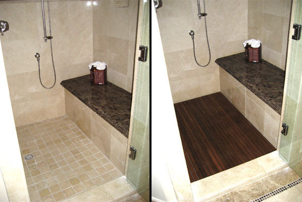 Before & After in a tiled shower