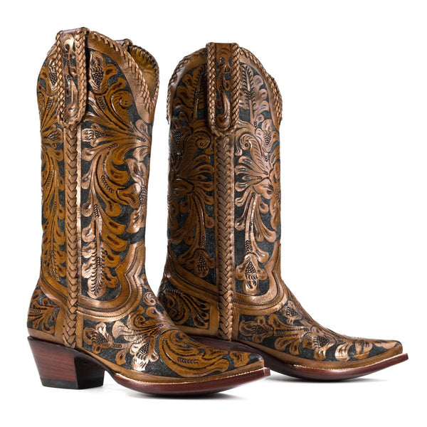 tooled leather cowboy boots