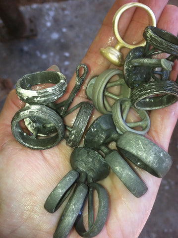 metal ring castings cleaned of investment from the ultrasonic cleaner