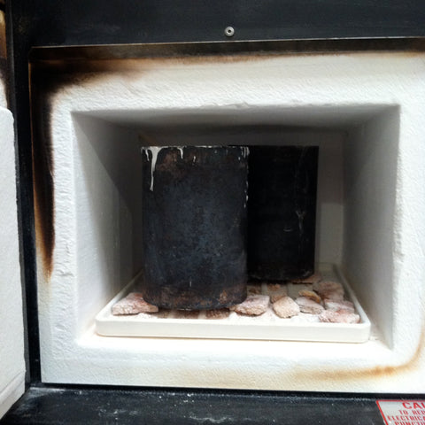 invested flasks in a cold kiln prior to lost wax casting