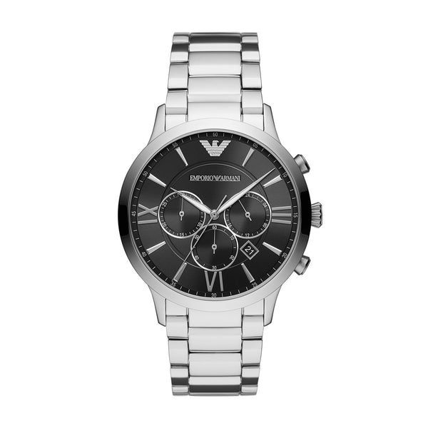 armani silver watch black face