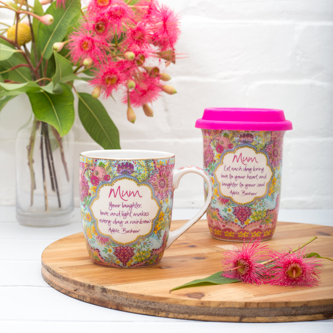 Intrinsic Mum Botanical Flower Collection Travel Cup and Ceramic Mug