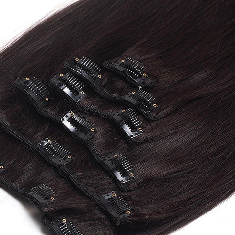 Extension a clips naturel raides brun foncé mega volume