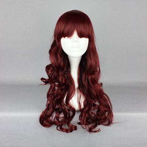 60cm Wine Red Full Bang Wavy Harajuku High Temperature Heat Friendly Synthetic Costume Cosplay Wig - Shopping2all - 1