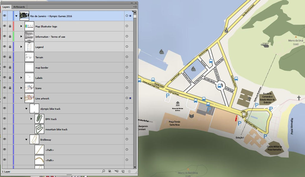 Editable layers vector Rio Olympic Map