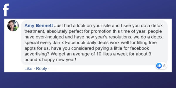 Facebook post from Amy Bennett about promoting massage for detox 