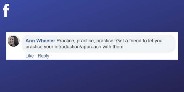 Facebook post from Ann Wheeler about practicing your pitch with friends