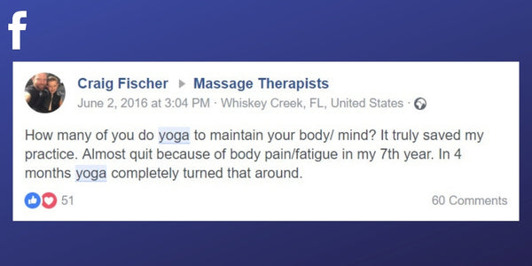 Facebook post from Craig Fischer about using yoga to relieve pain.