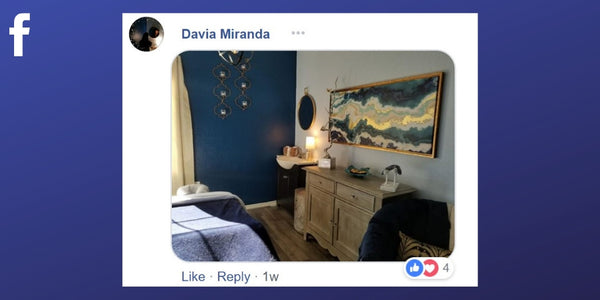 Facebook post from Davia Miranda with ideas for treatment room decor.