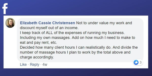 Facebook post from Elizabeth Cassie Christensen about setting your prices