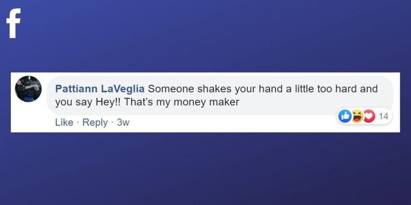 Facebook post from Pattiann LaVeglia about shaking hands as a massage therapist 