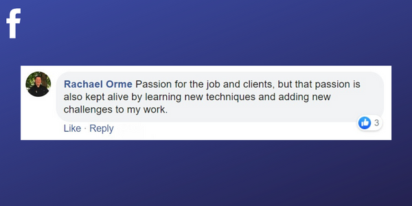 Facebook post from Rachael Orme about learning new skills to keep the passion for massage therapy 
