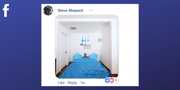 Facebook post from Steve Shepard displaying his massage room decor 
