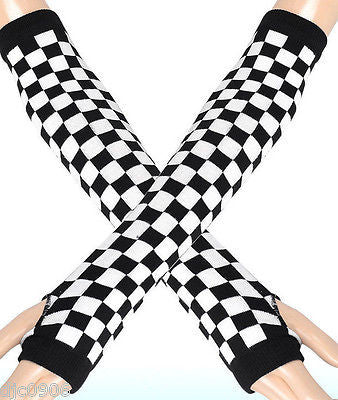 checkered fingerless gloves