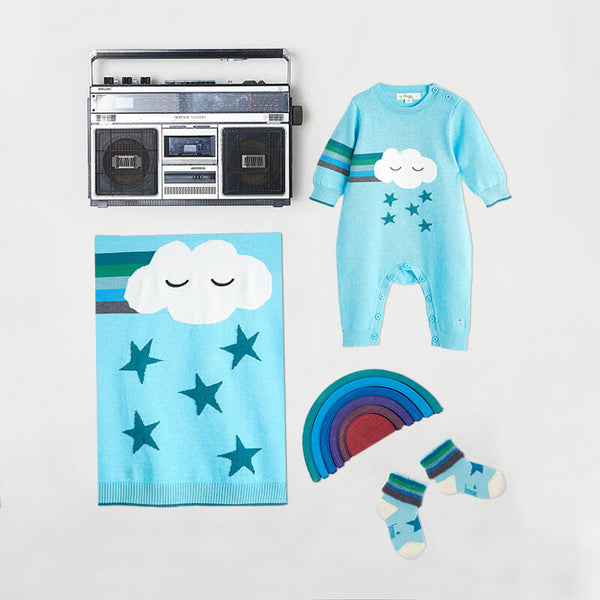 Graffiti blue knitted rainbow star baby gift set