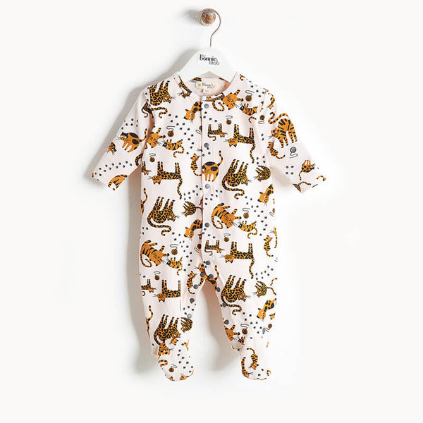 Cat print baby sleepsuit organic cotton