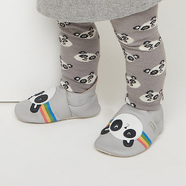 grey rainbow panda soft sole baby shoe bobux x bonniemob