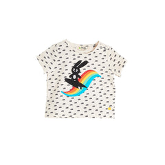 Surfing bunny kids t-shirt for camp bestival