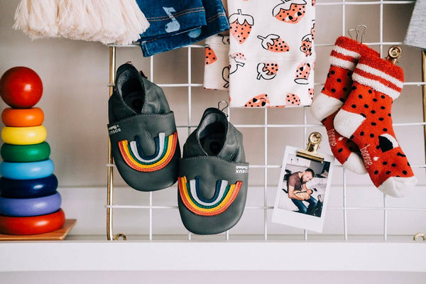 rainbow baby shoes and strawberry socks