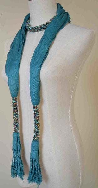 African Beaded Scarf - Blue/Green