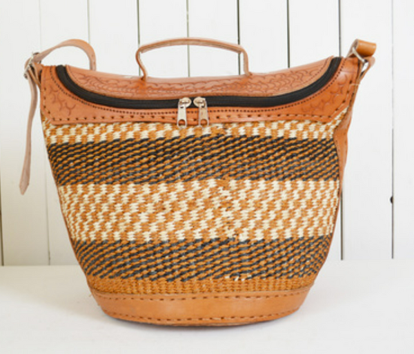 African Sisal Woven Handbag with Leather (Style D)