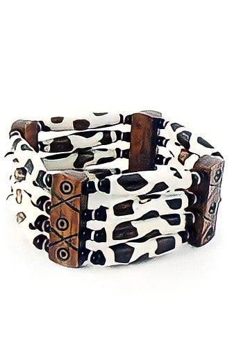 Batik Long Cow Bone Bracelet with Wood