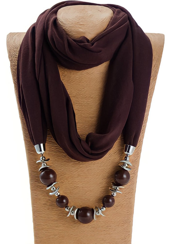 Beaded Scarf Necklace - Brown