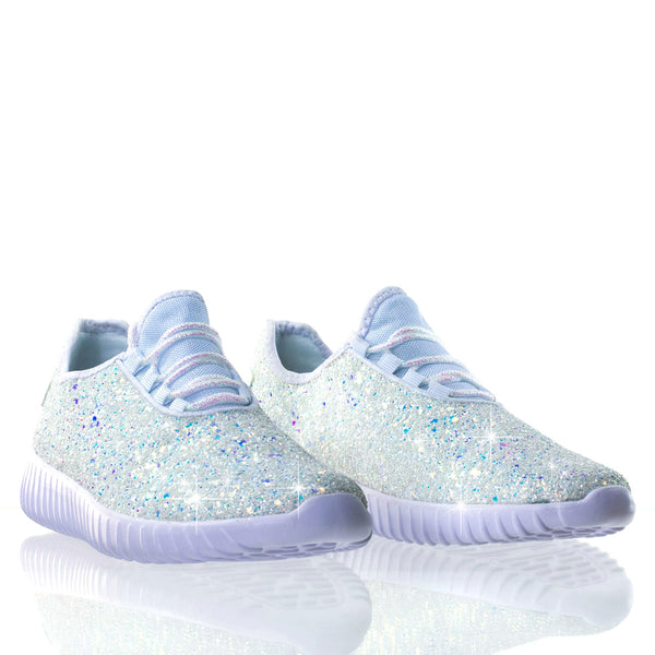 white glitter tennis shoes