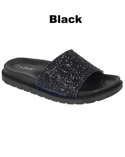 black glitter slides