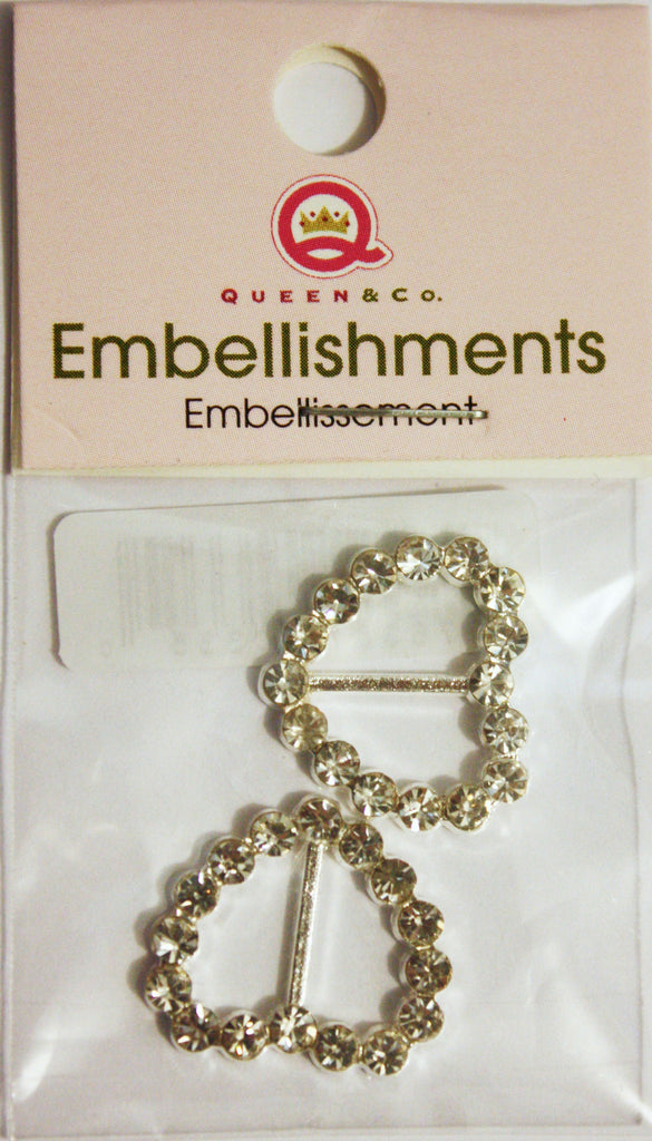 Queen & Co Heart Shaped Diamante Ribbon Buckles