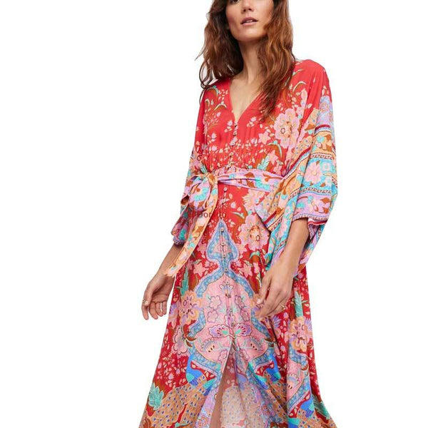 bohemian dress red