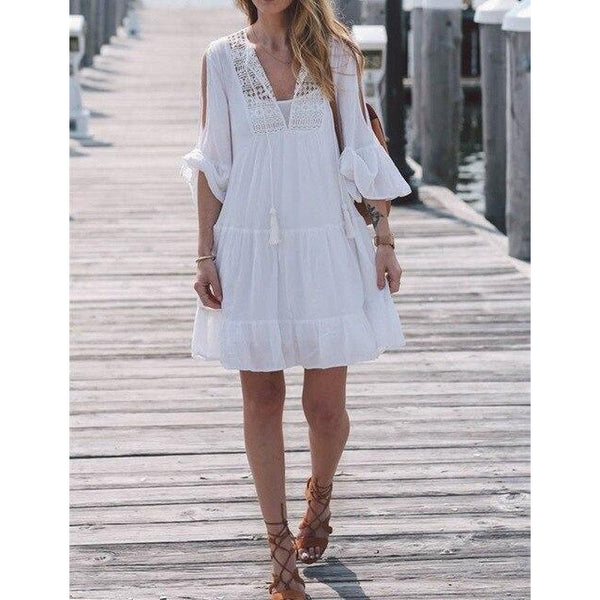white cotton bohemian dress
