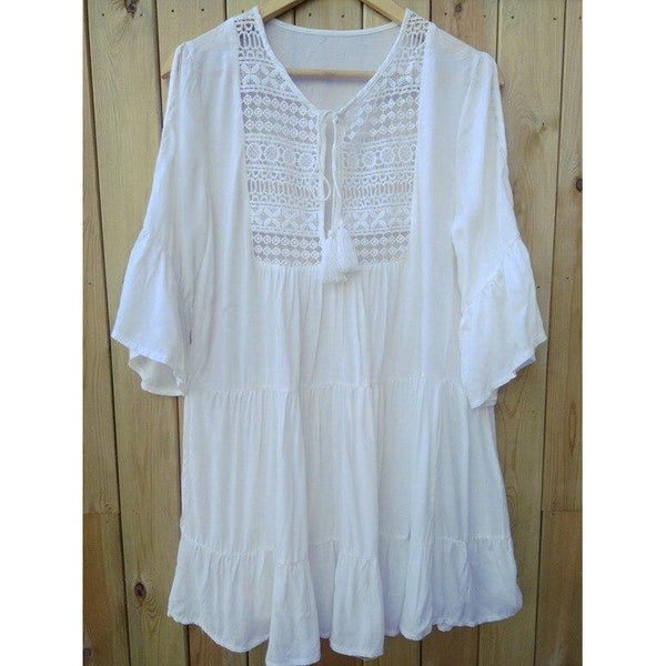 white cotton bohemian dress