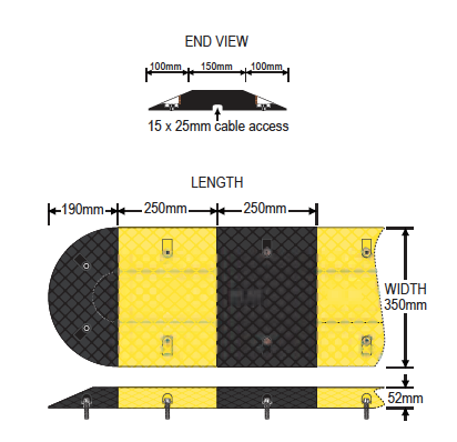 Barrier Group Economical Rubber Speed Hump specifications image with dimensions