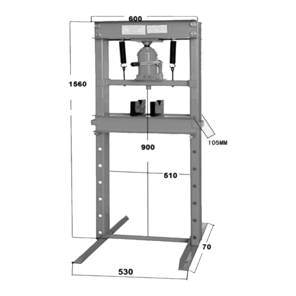 TradeQuip Professional 20,000kg Hydraulic Press Drawing and Dimensions