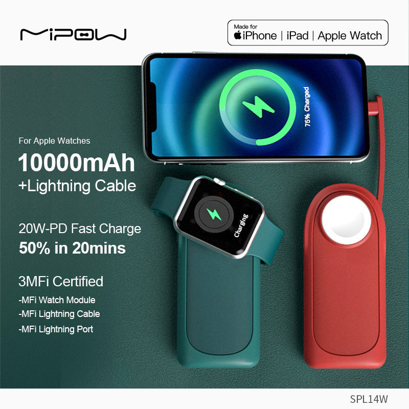 steeg hoekpunt molecuul MIPOW Portable Apple Watch Charger, 10000mAh Power Bank Built in Cable  iPhone Charger for Apple Watch Series 6/Se/5/4/3/2, iPhone 13/12/12 Pro Max