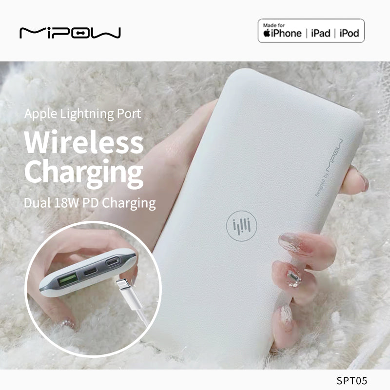 halfgeleider Zwitsers Prestatie MIPOW Apple Lightning Port Apple MFi Certified, Dual 18W PD Fast Charging,  Made with Fine Genuine Leather and Alumilum, 10000 mAh Wireless Charging.