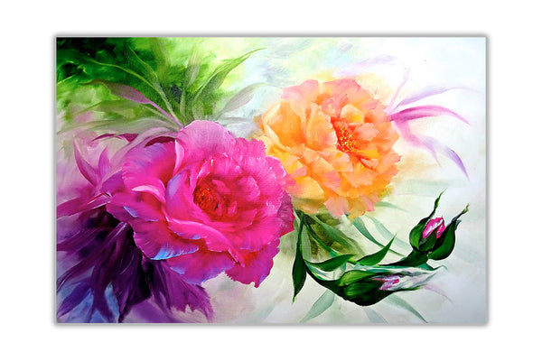 Pink and Yellow Flowers on Framed Canvas Wall Art Prints Floral