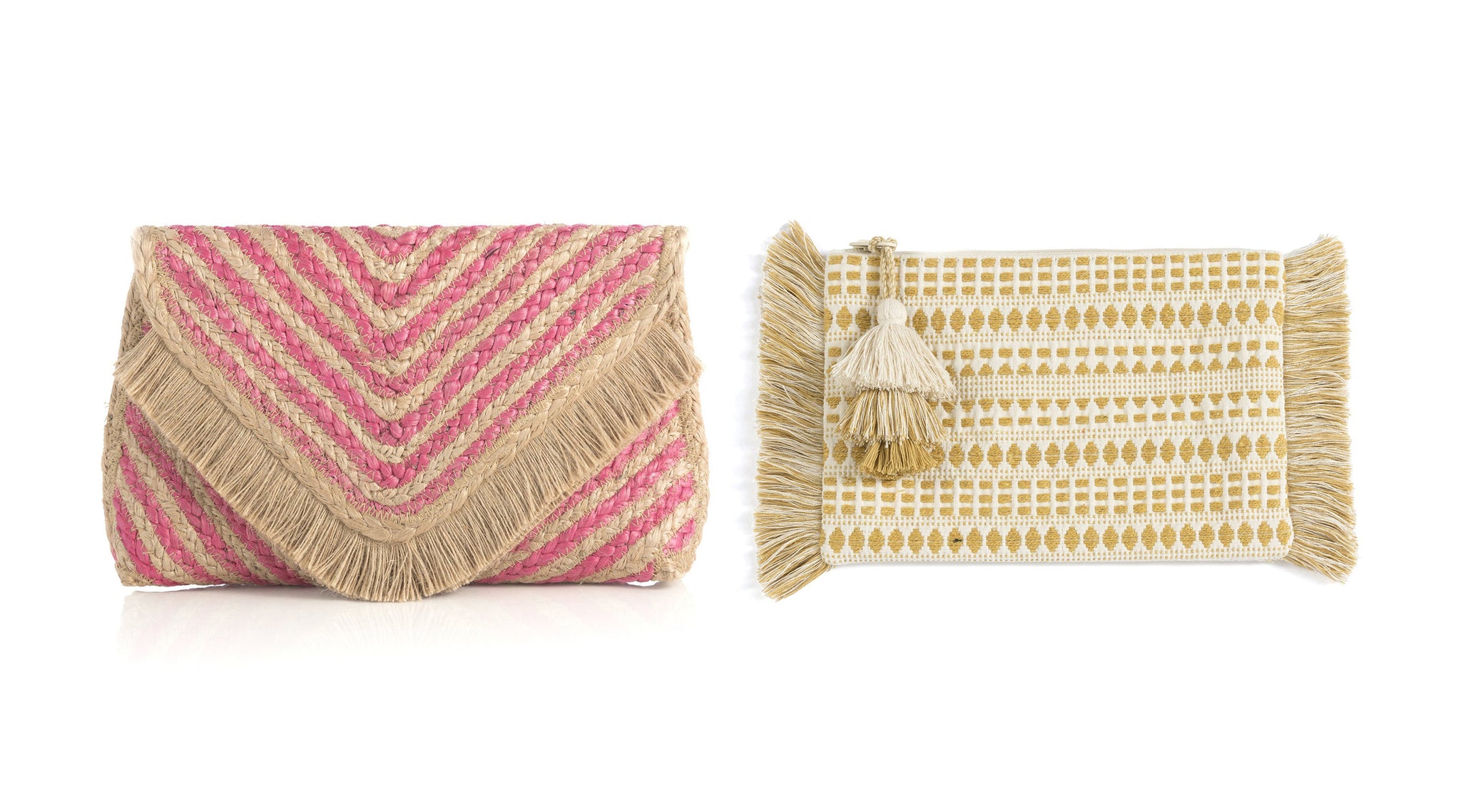 pink and natural striped jute clutch